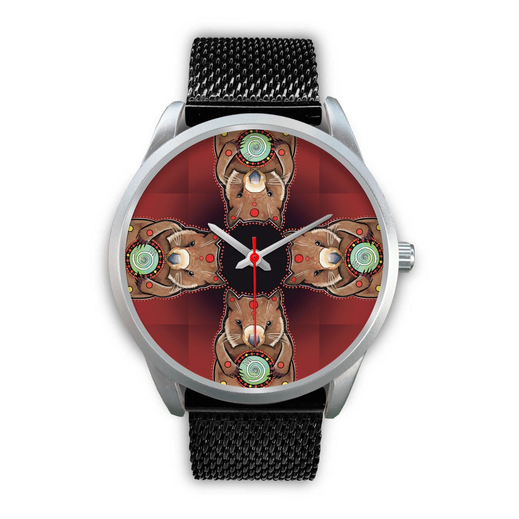 aboriginal-watch-wombat-pattern-hug-circle-painting-silver-watch