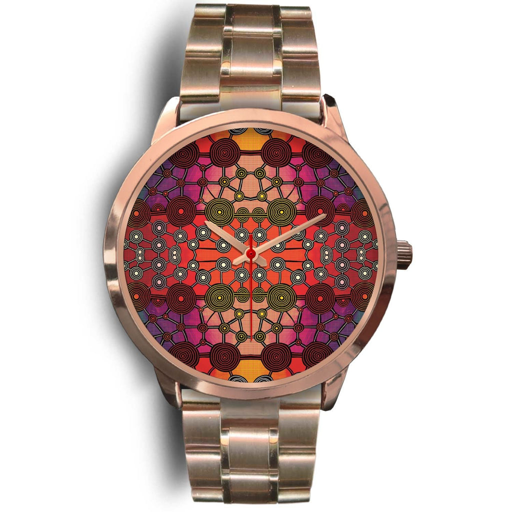 aboriginal-watch-circle-dot-painting-mandala-rose-gold-watch