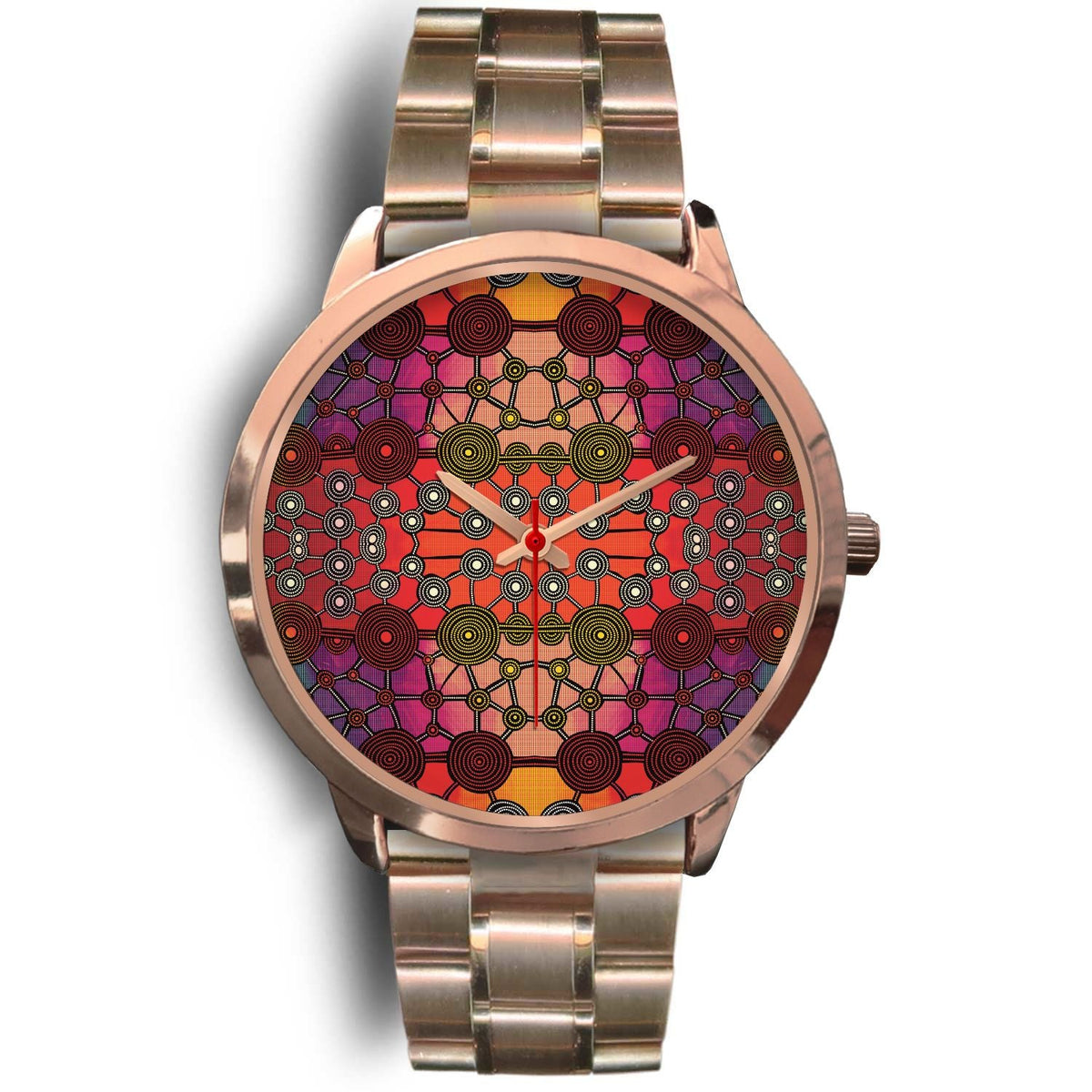 aboriginal-watch-circle-dot-painting-mandala-rose-gold-watch
