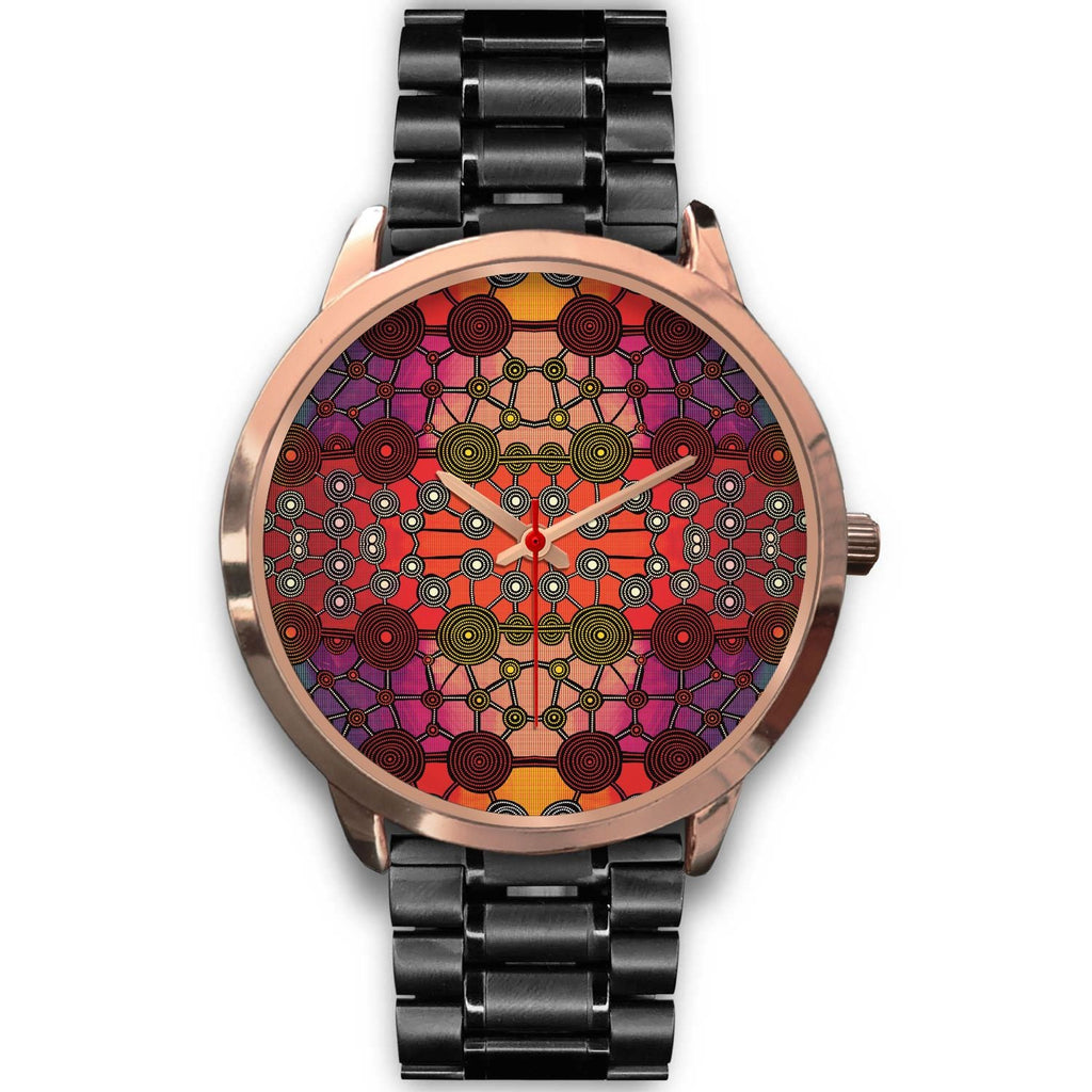 aboriginal-watch-circle-dot-painting-mandala-rose-gold-watch