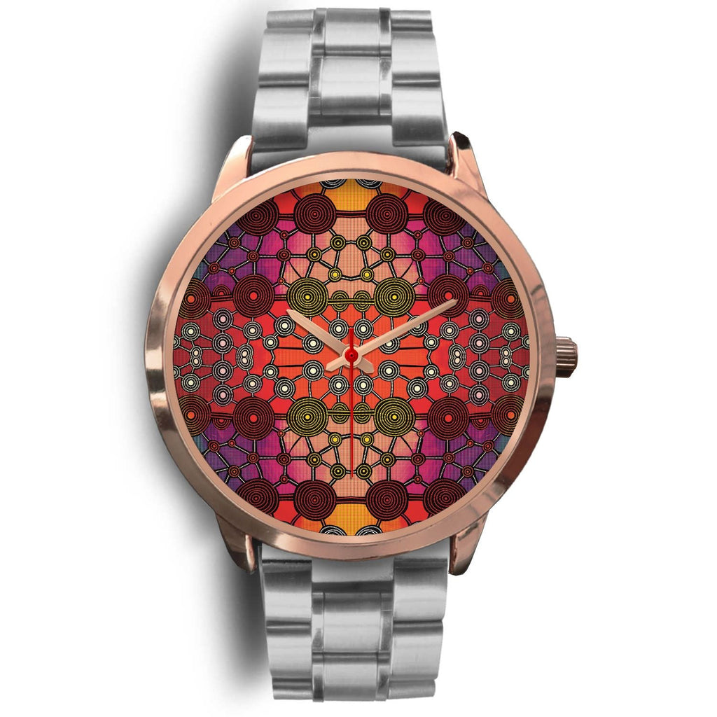 aboriginal-watch-circle-dot-painting-mandala-rose-gold-watch
