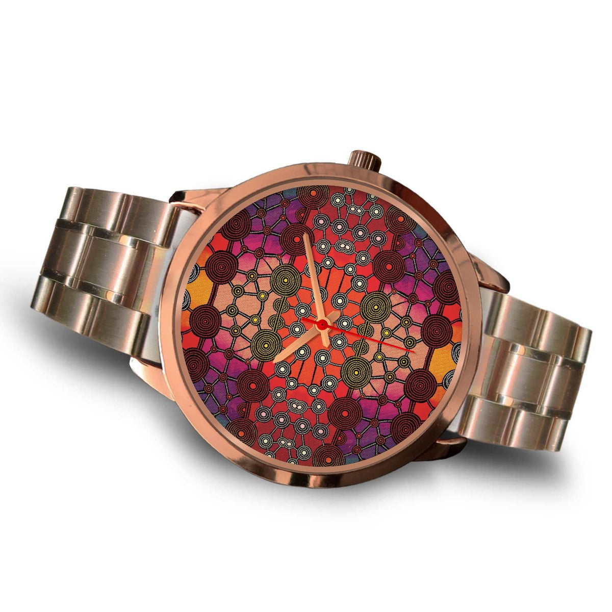 aboriginal-watch-circle-dot-painting-mandala-rose-gold-watch