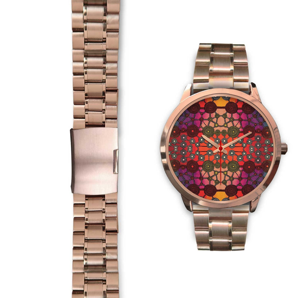 aboriginal-watch-circle-dot-painting-mandala-rose-gold-watch