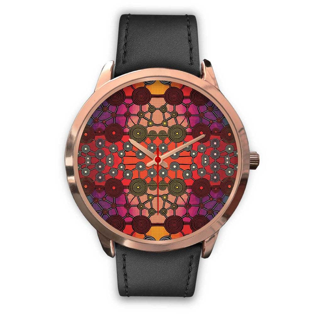 aboriginal-watch-circle-dot-painting-mandala-rose-gold-watch