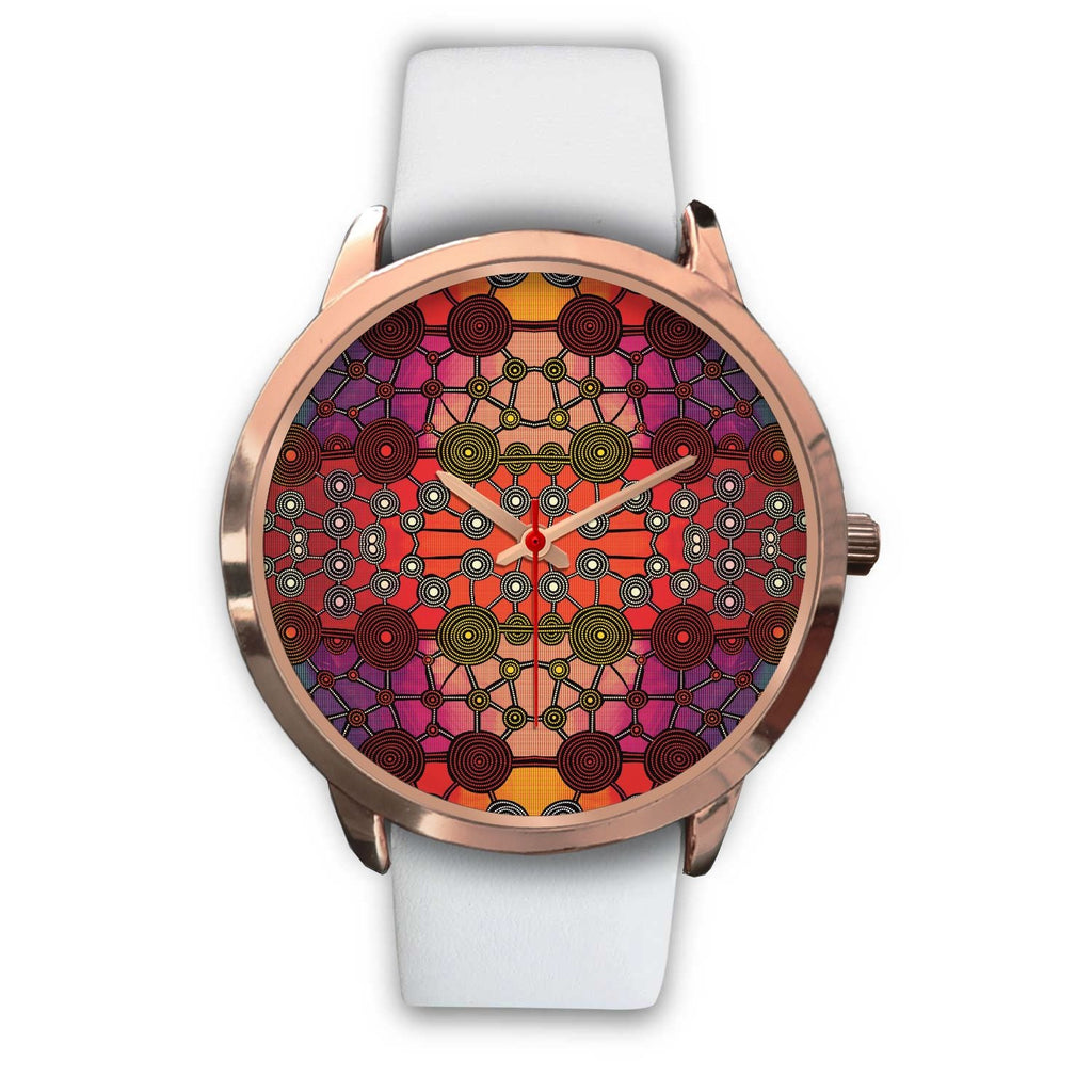aboriginal-watch-circle-dot-painting-mandala-rose-gold-watch
