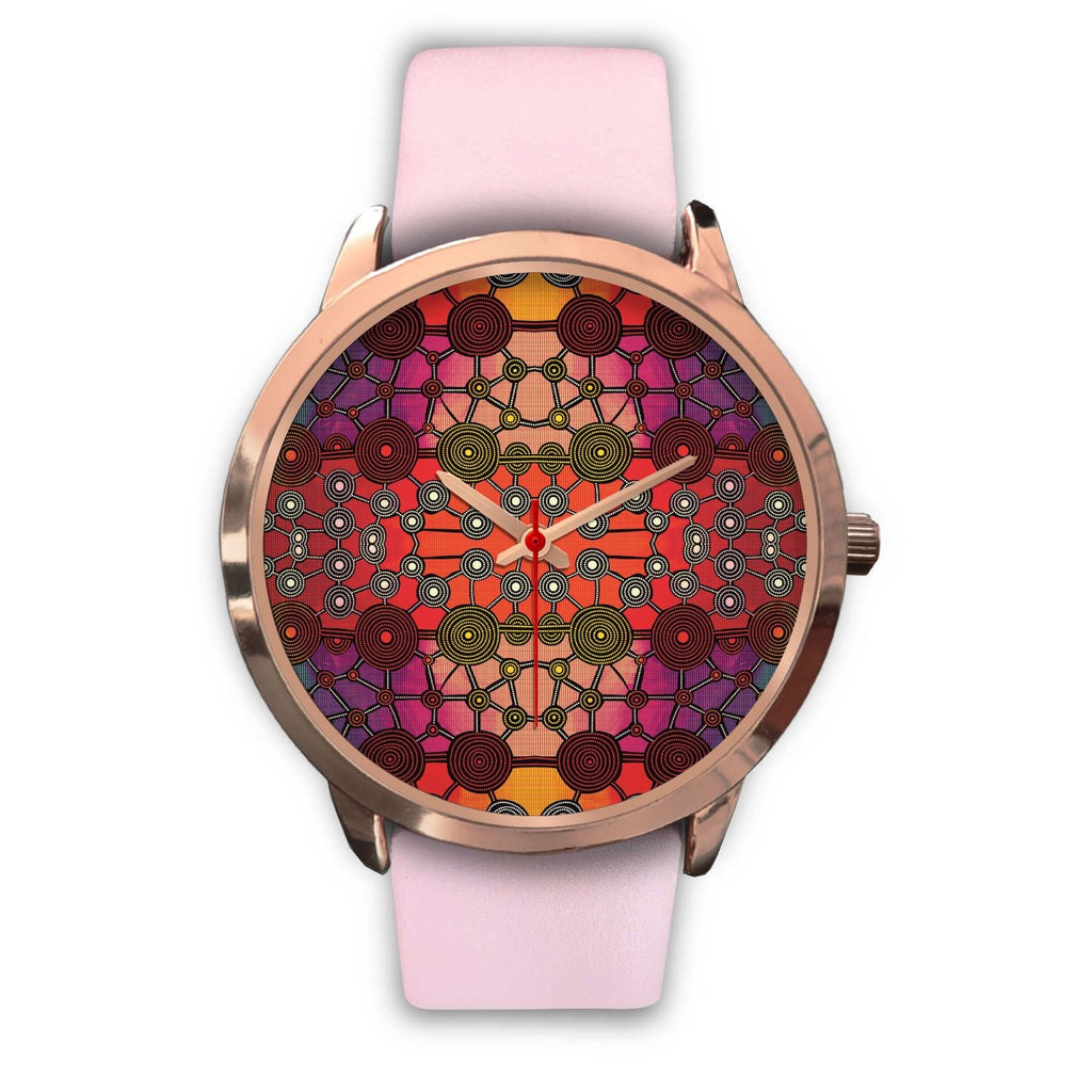 aboriginal-watch-circle-dot-painting-mandala-rose-gold-watch