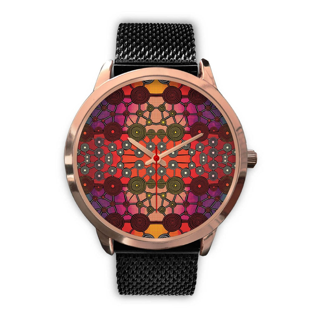 aboriginal-watch-circle-dot-painting-mandala-rose-gold-watch