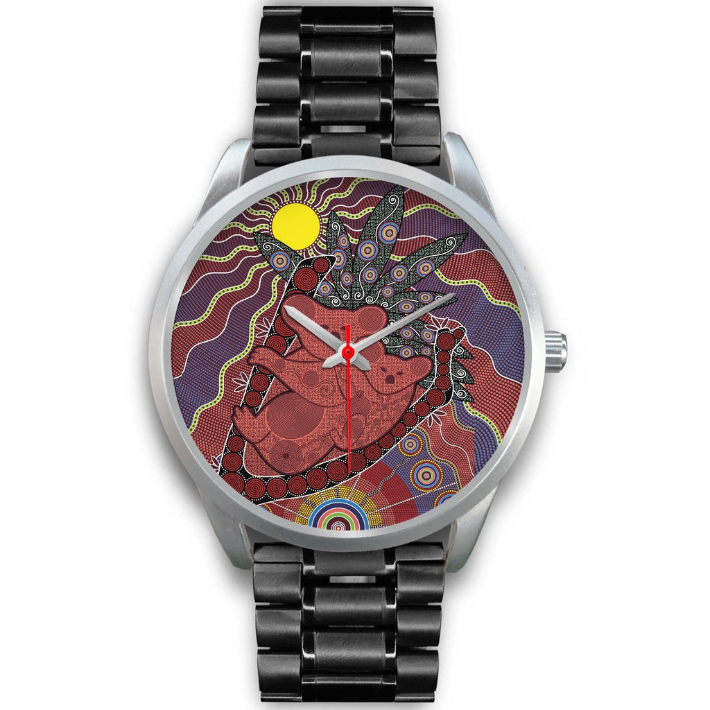 aboriginal-watch-koala-patterns-painting-sun-indigenous-silver-watch