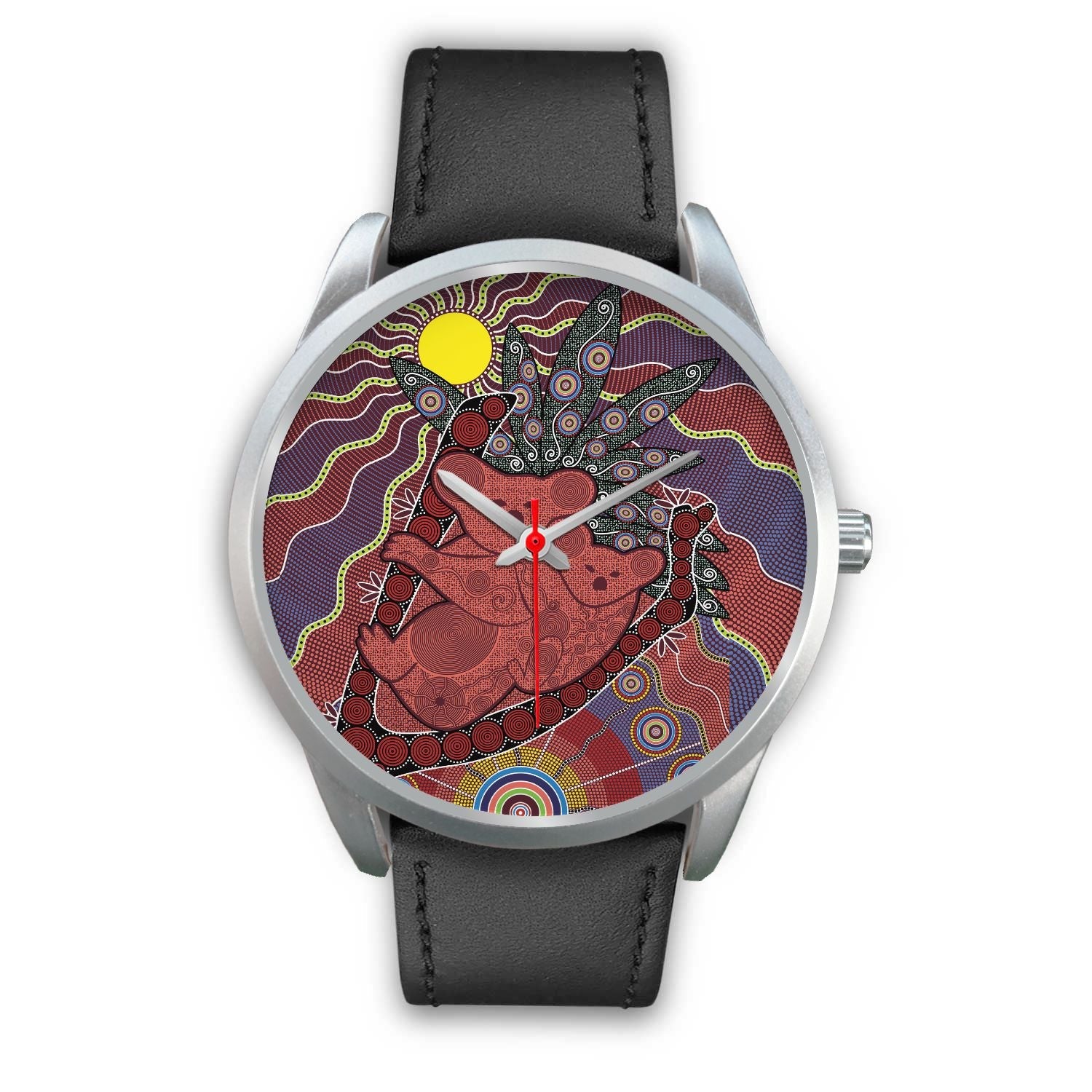 aboriginal-watch-koala-patterns-painting-sun-indigenous-silver-watch