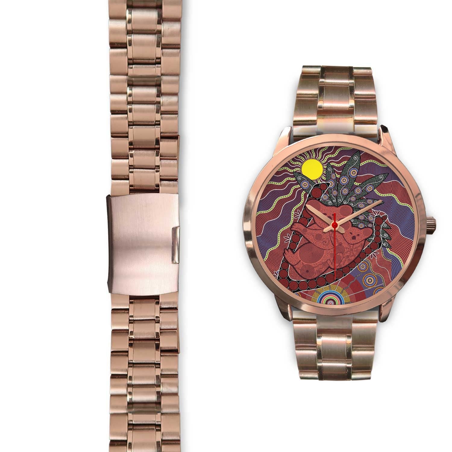 aboriginal-watch-koala-patterns-painting-sun-indigenous-rose-gold-watch