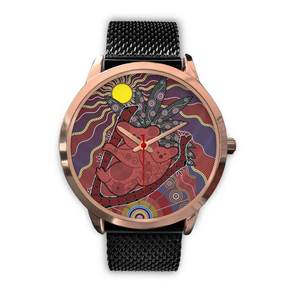 aboriginal-watch-koala-patterns-painting-sun-indigenous-rose-gold-watch