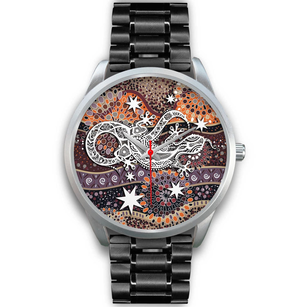 aboriginal-silver-watch-lizard-watch-indigenous-dot-painting