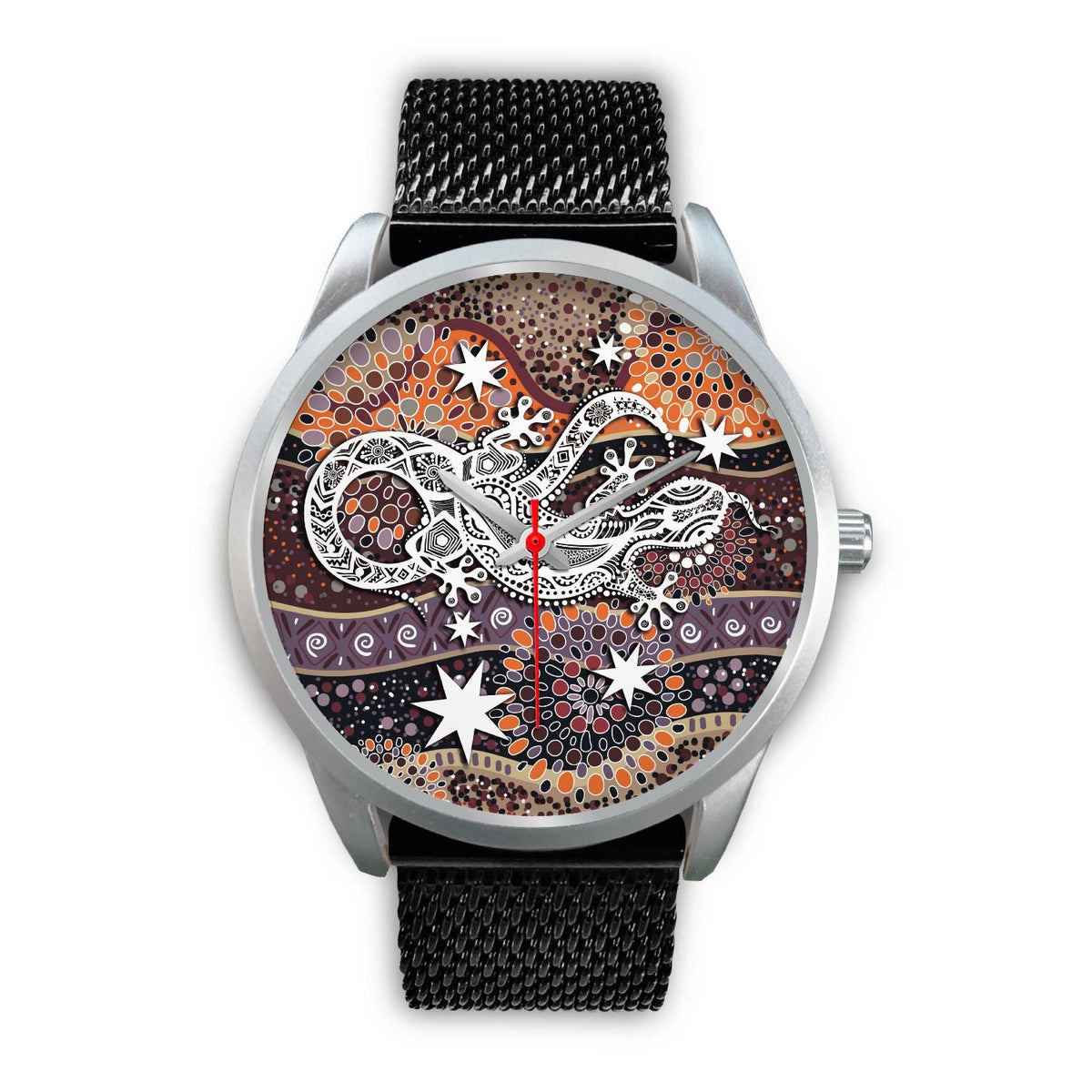 aboriginal-silver-watch-lizard-watch-indigenous-dot-painting