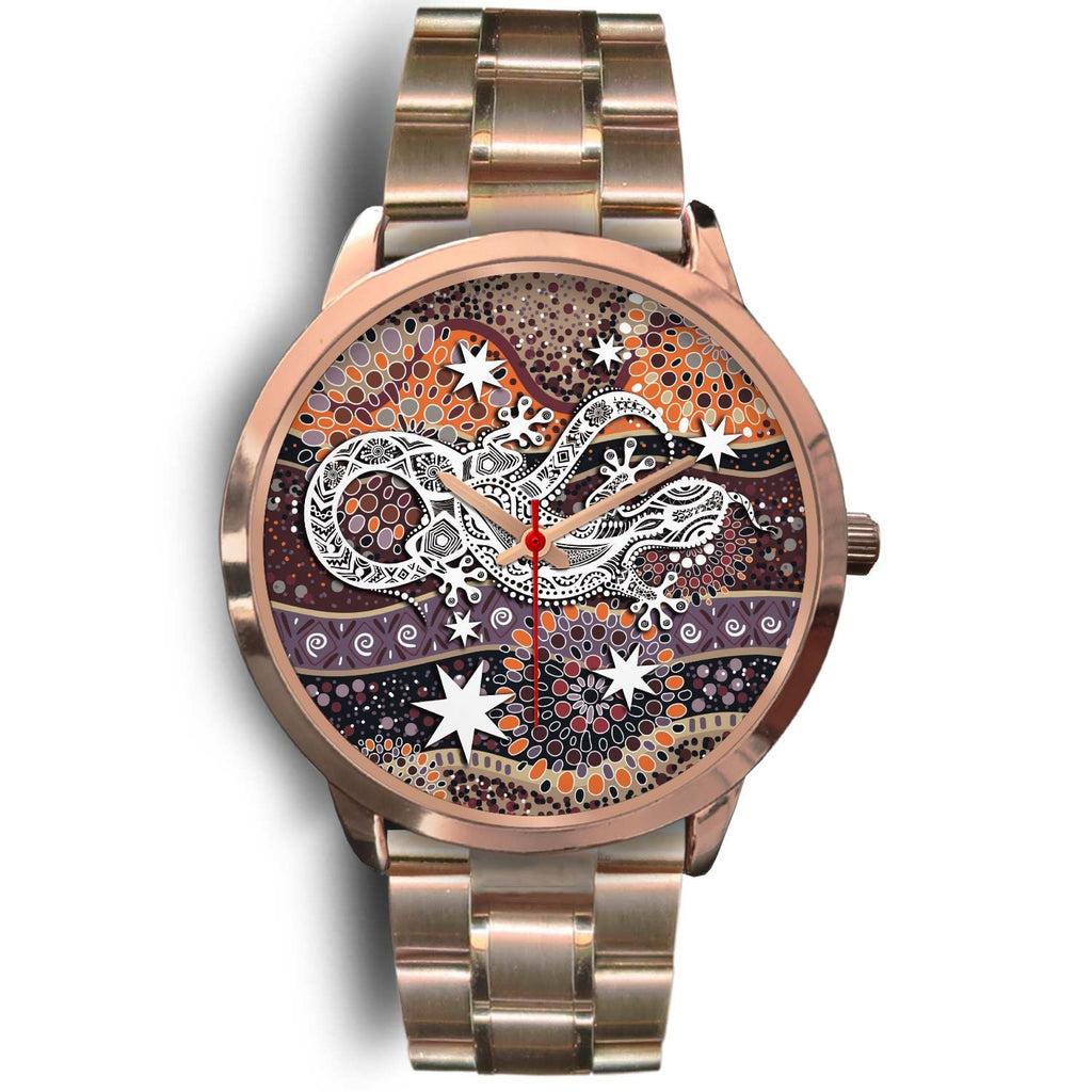 aboriginal-rose-golden-watch-lizard-watch-indigenous-dot-painting