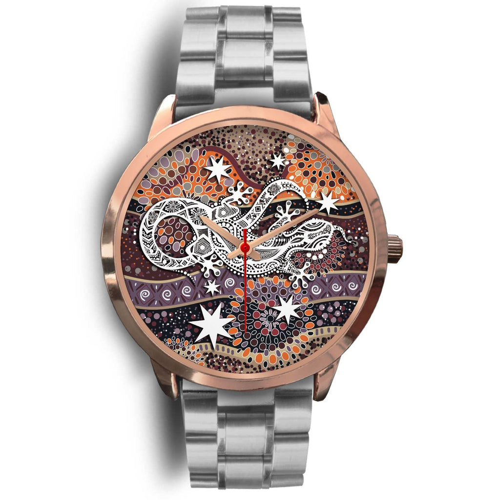 aboriginal-rose-golden-watch-lizard-watch-indigenous-dot-painting