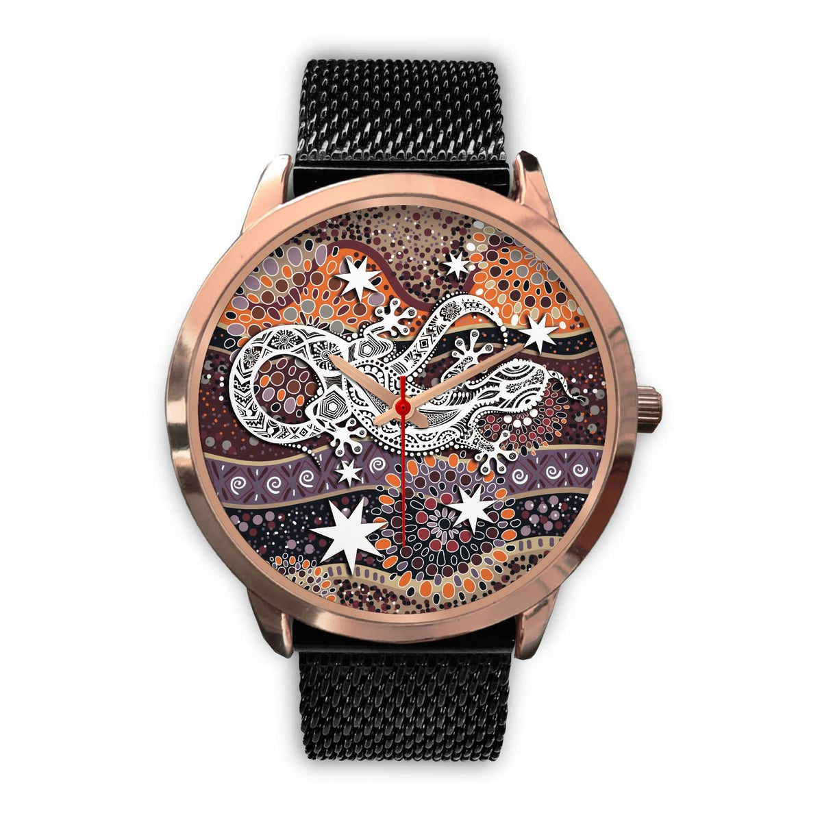 aboriginal-rose-golden-watch-lizard-watch-indigenous-dot-painting