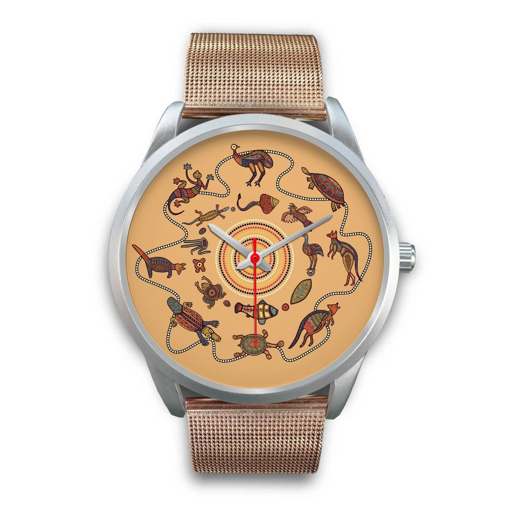 aboriginal-watch-kangaroo-patterns-circle-australian-animals-silver-watch