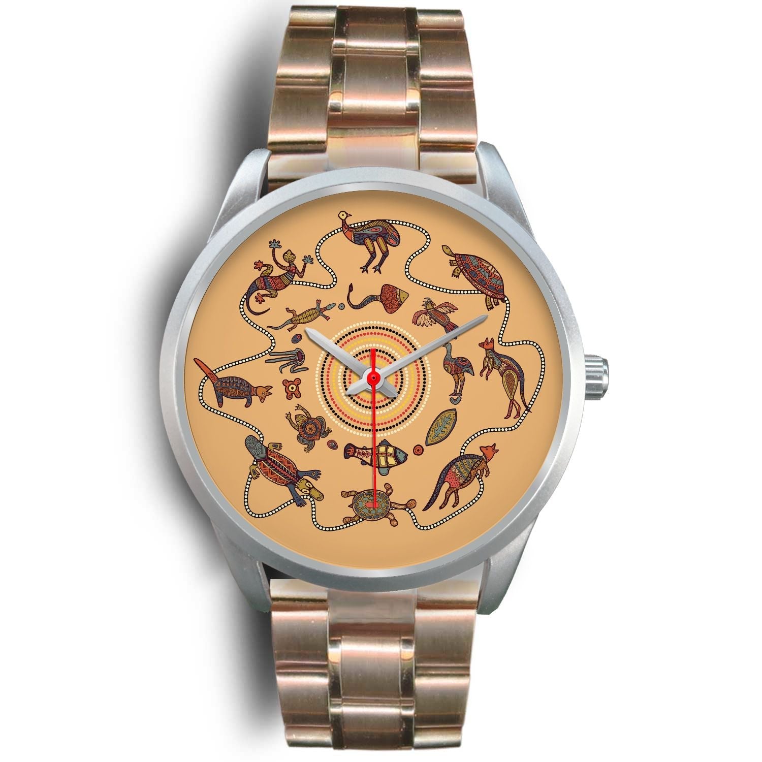 aboriginal-watch-kangaroo-patterns-circle-australian-animals-silver-watch