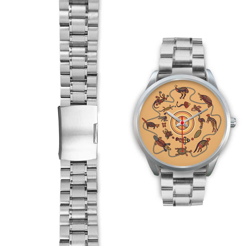 aboriginal-watch-kangaroo-patterns-circle-australian-animals-silver-watch