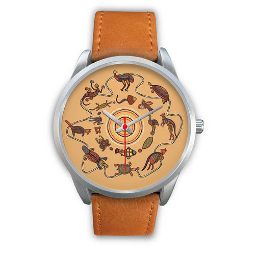 aboriginal-watch-kangaroo-patterns-circle-australian-animals-silver-watch