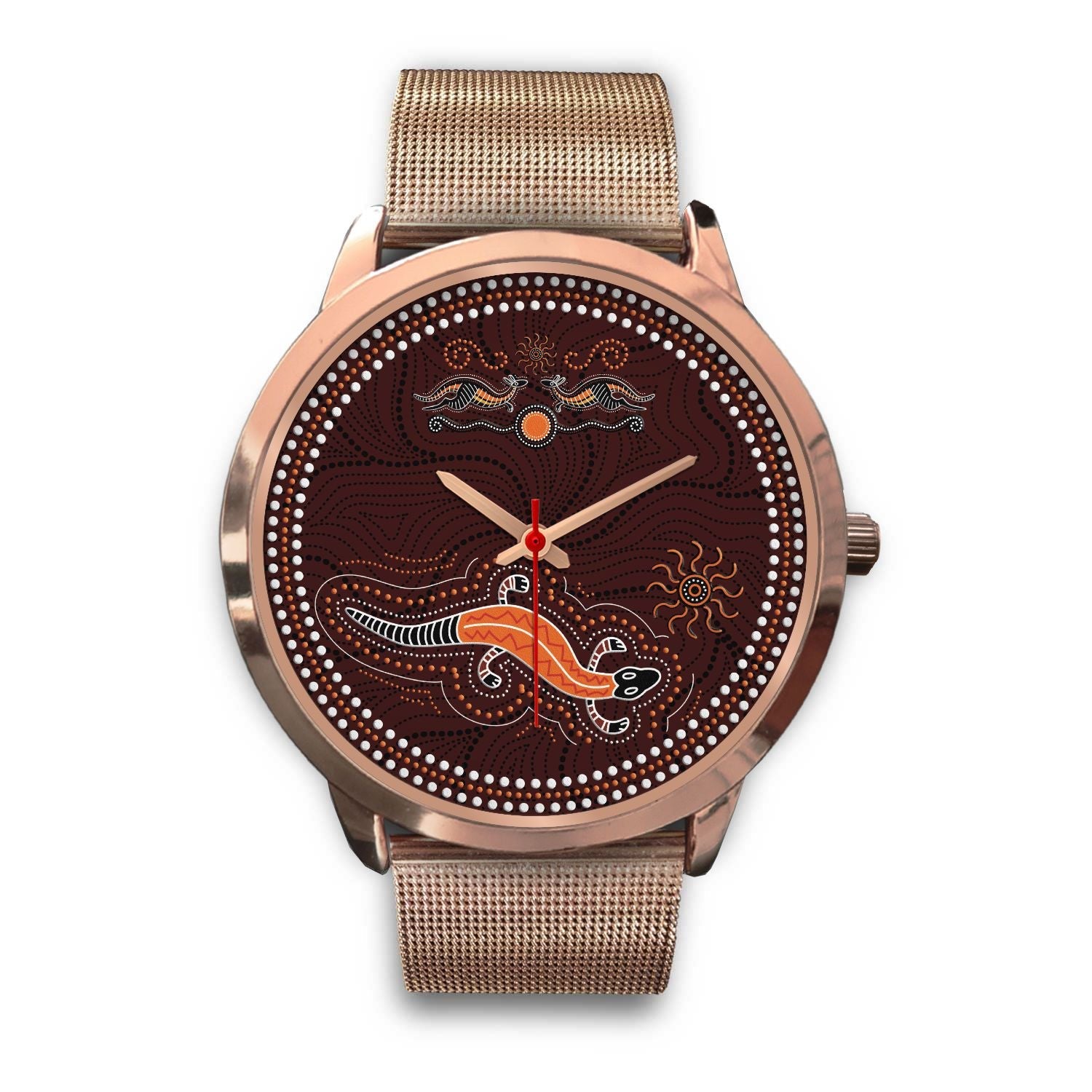 aboriginal-watch-lizard-watch-kangaroo-patterns-rose-gold-watch