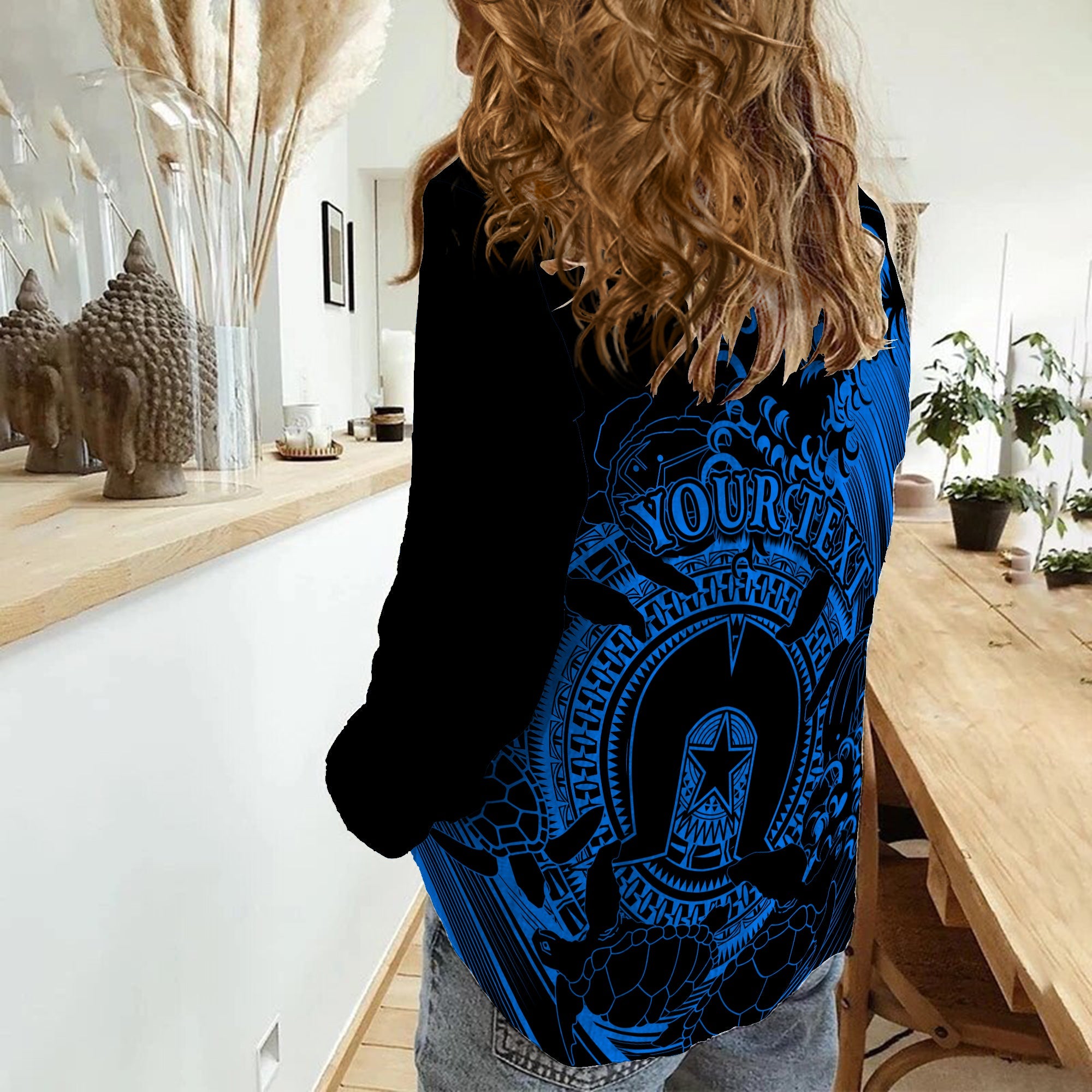 custom-personalised-aboriginal-torres-strait-islands-in-wave-blue-women-casual-shirt