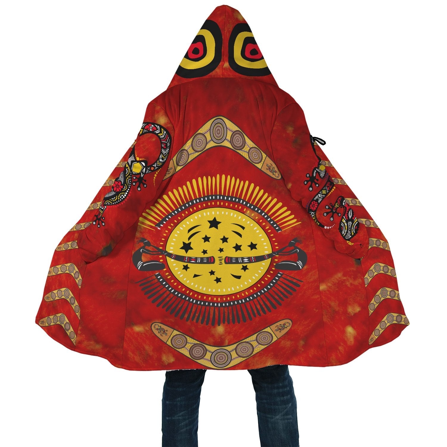 aboriginal-cloak-boomerang-and-lizard-patterns-circle-dot-painting