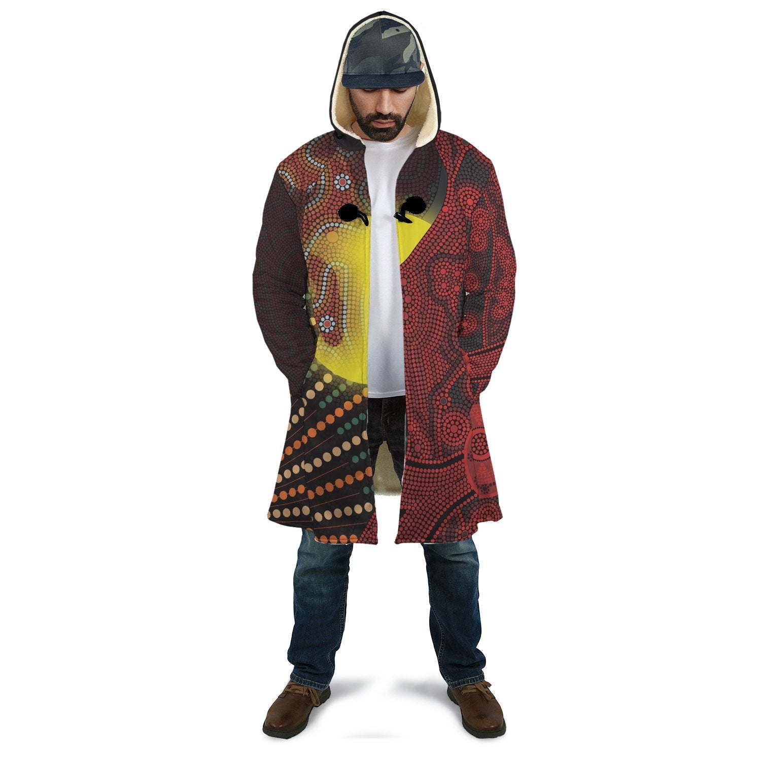 aboriginal-cloak-indigenous-snake-sun-dot-painting