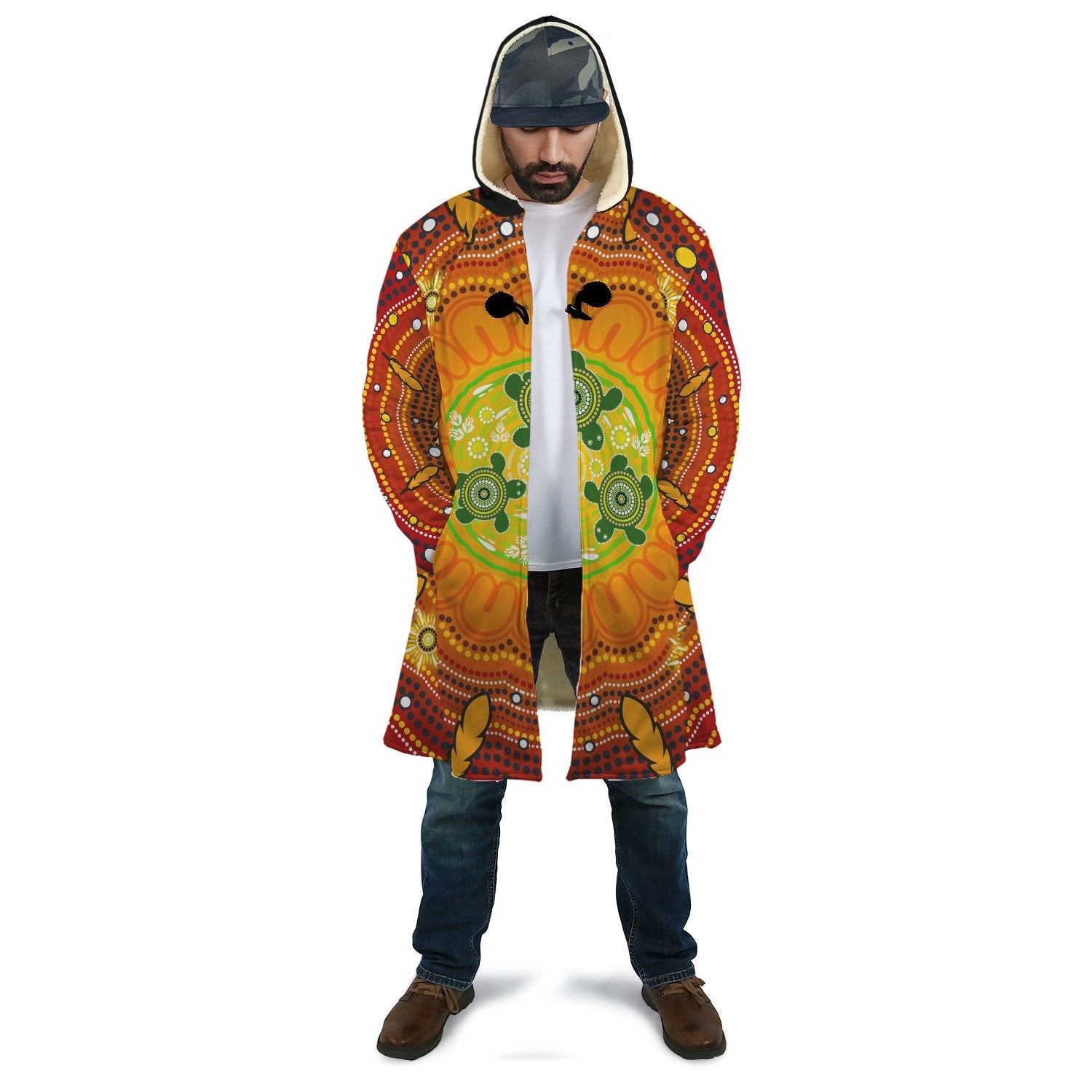 custom-text-aboriginal-cloak-turtle-circle-dot-painting-art