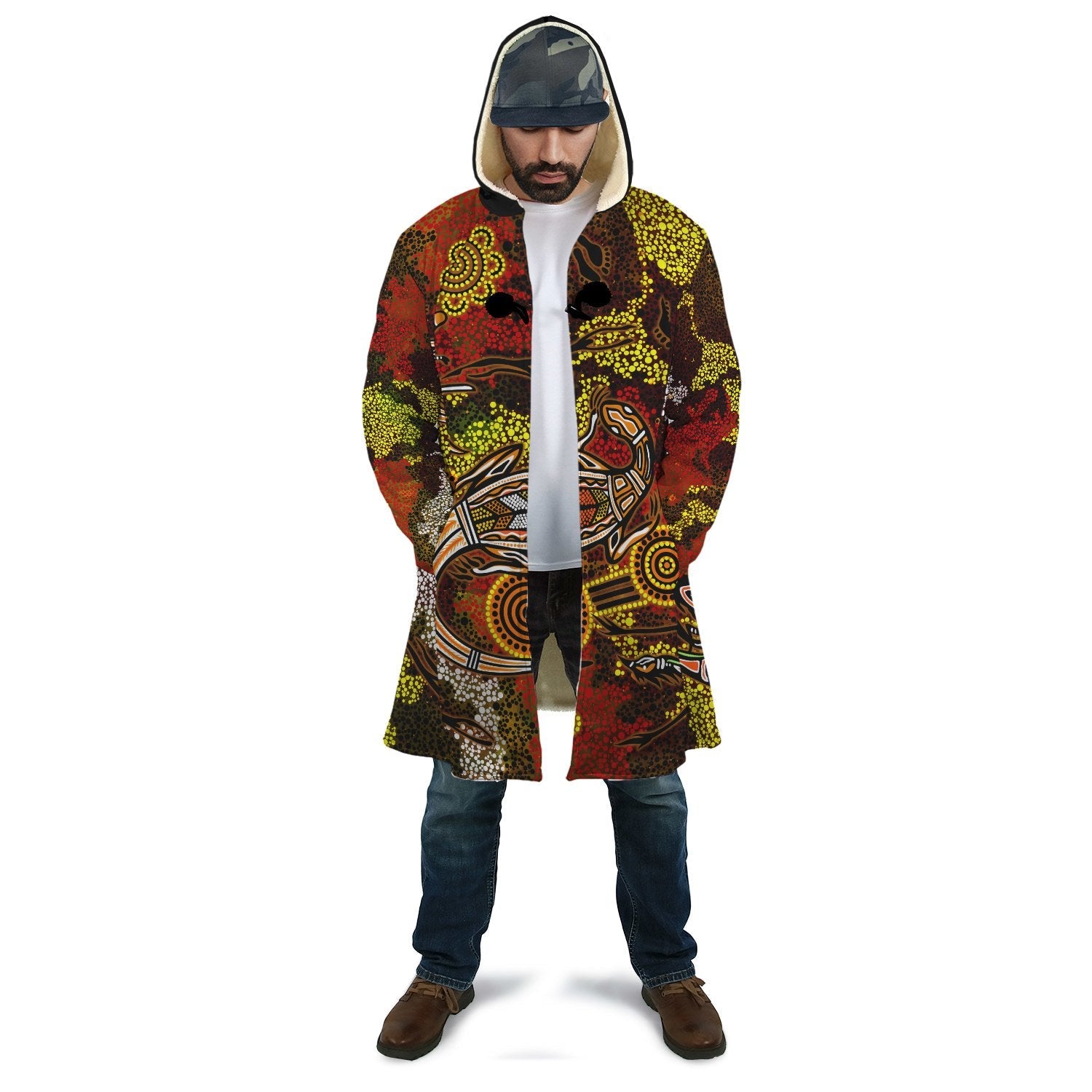 custom-aboriginal-cloak-kangaroo-and-lizard-dot-painting-art