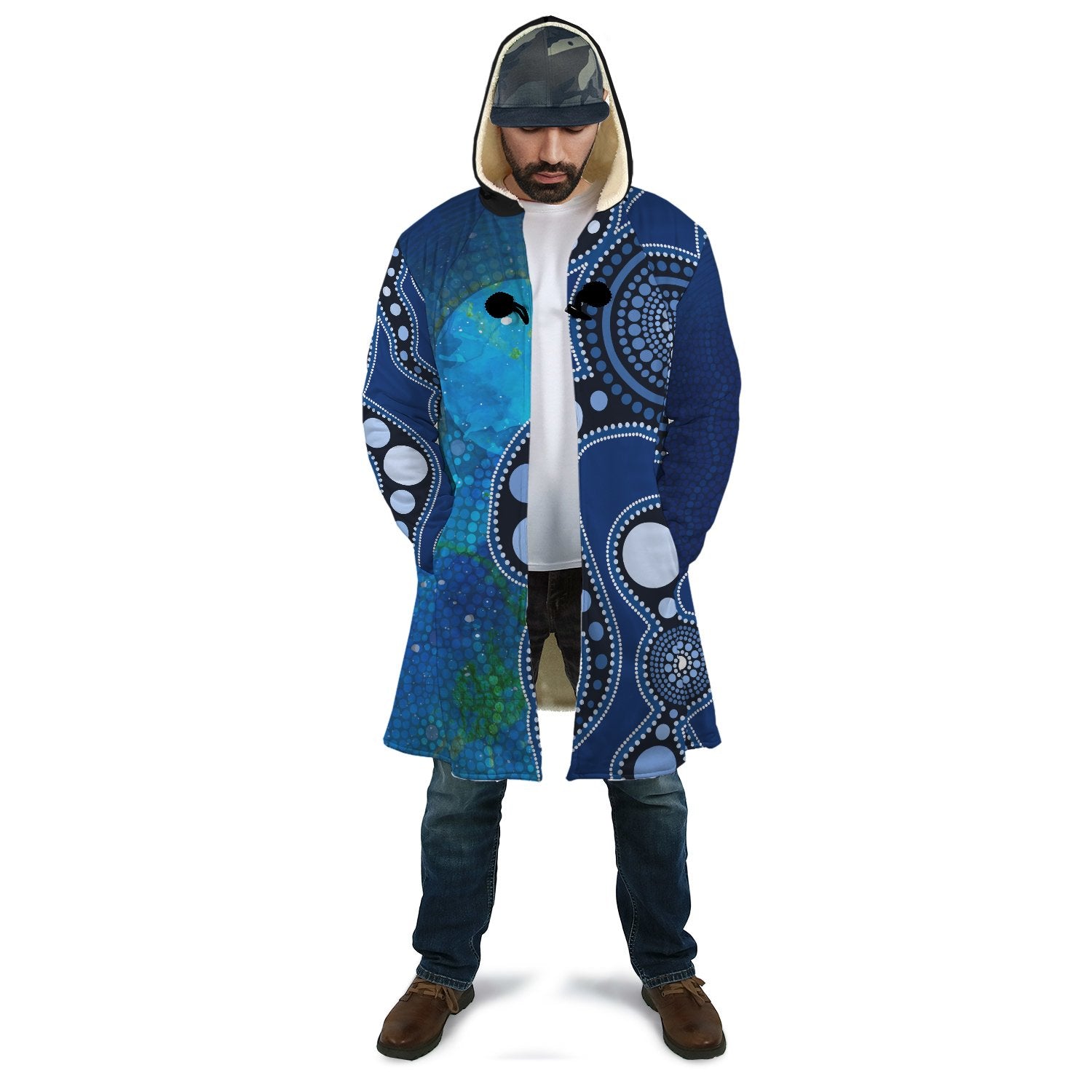 custom-text-aboriginal-cloak-australia-indigenous-flag-circle-dot-painting-art-blue