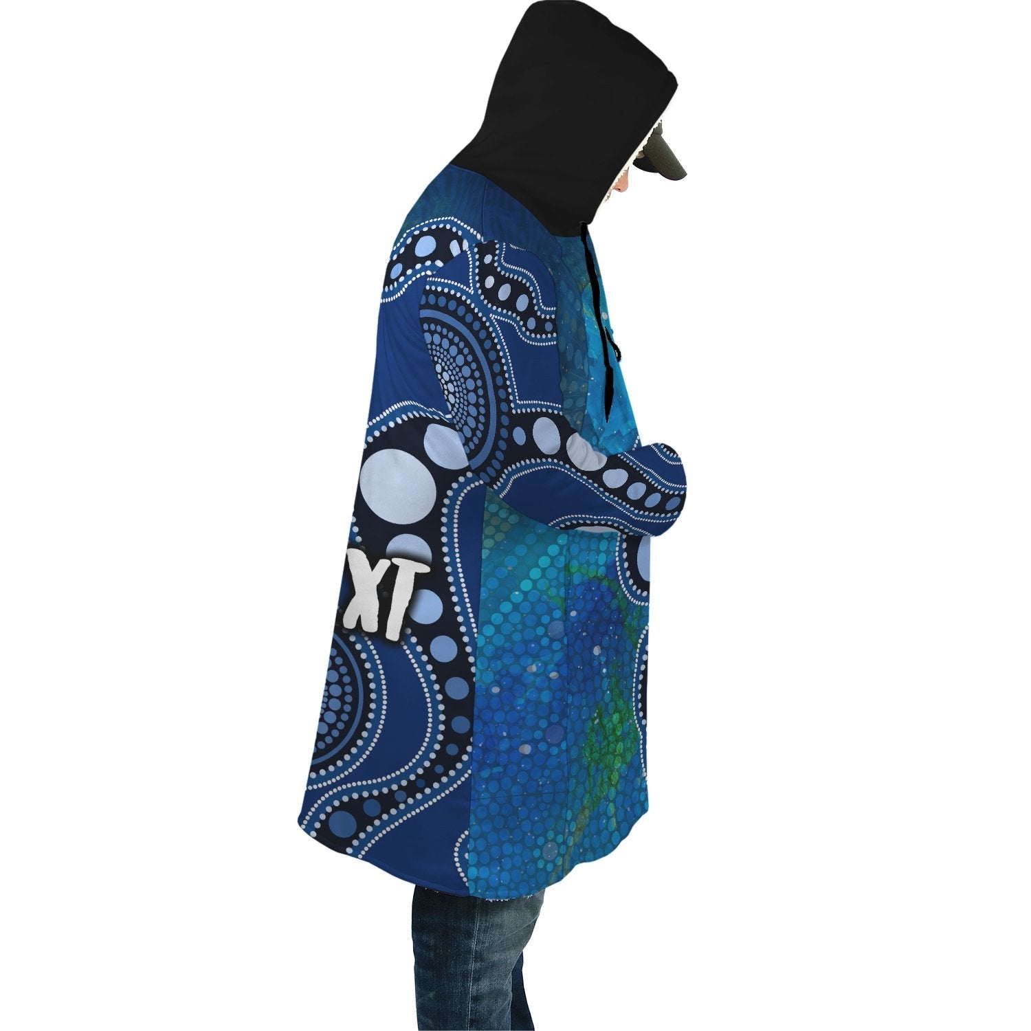 custom-text-aboriginal-cloak-australia-indigenous-flag-circle-dot-painting-art-blue