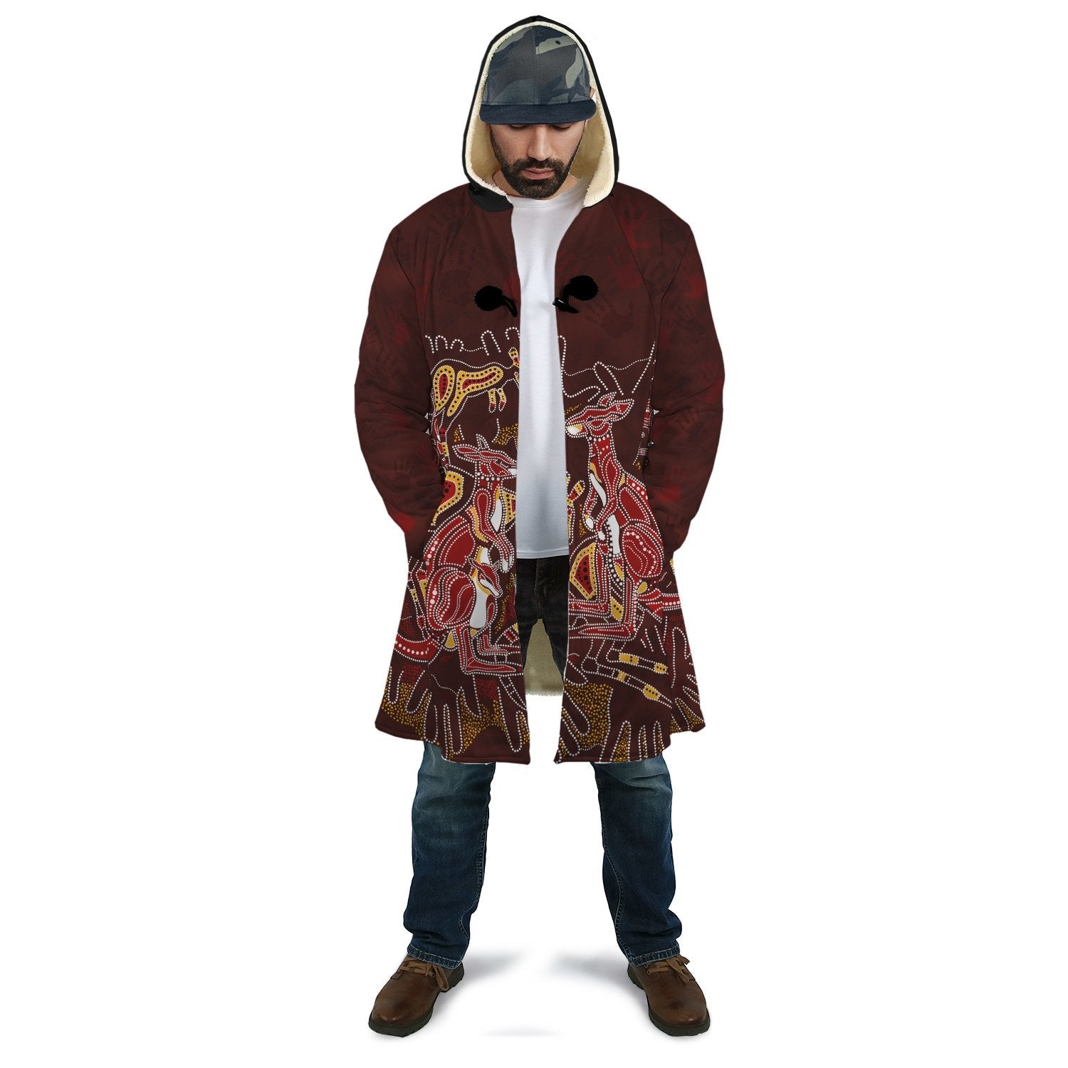 aboriginal-aop-cloak-kangaroo-family-with-hand-art