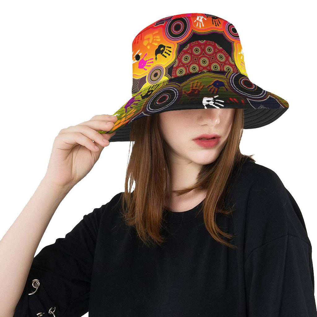 aboriginal-bucket-hat-indigenous-circle-dot-painting-hand-art-with-flag-color