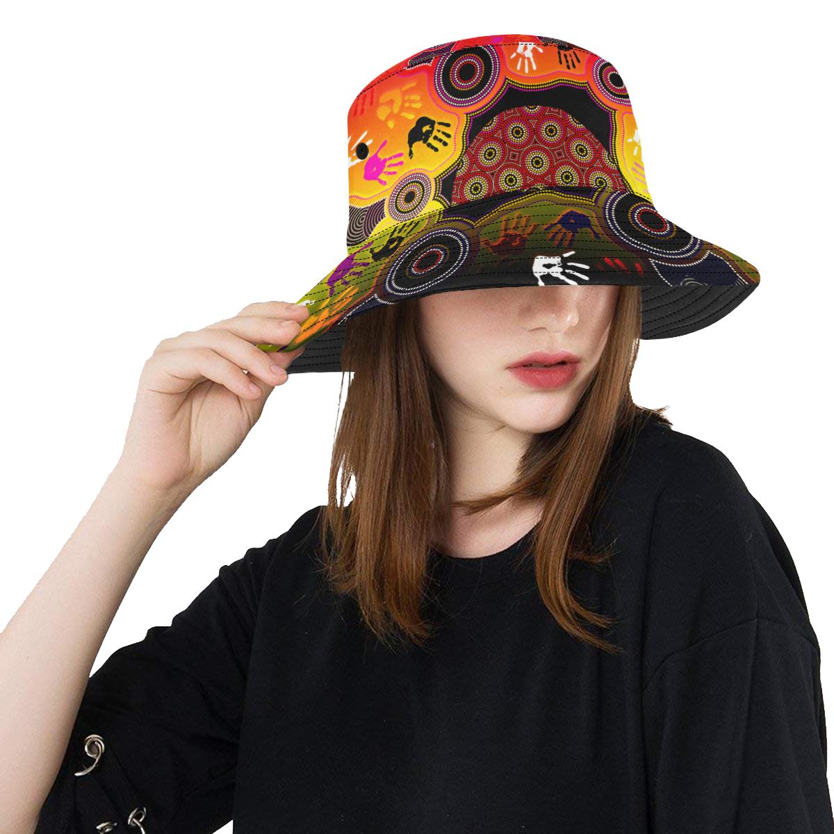 aboriginal-bucket-hat-indigenous-circle-dot-painting-hand-art-with-flag-color