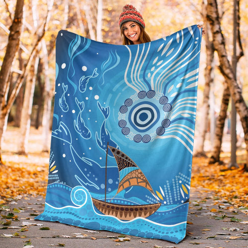 premium-blanket-aboriginal-view-sea-with-fish-and-boat