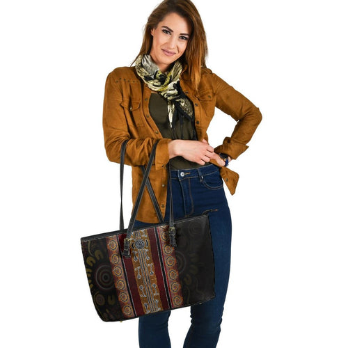 leather-tote-bag-aboriginal-dot-panting-art-horizontal-lines