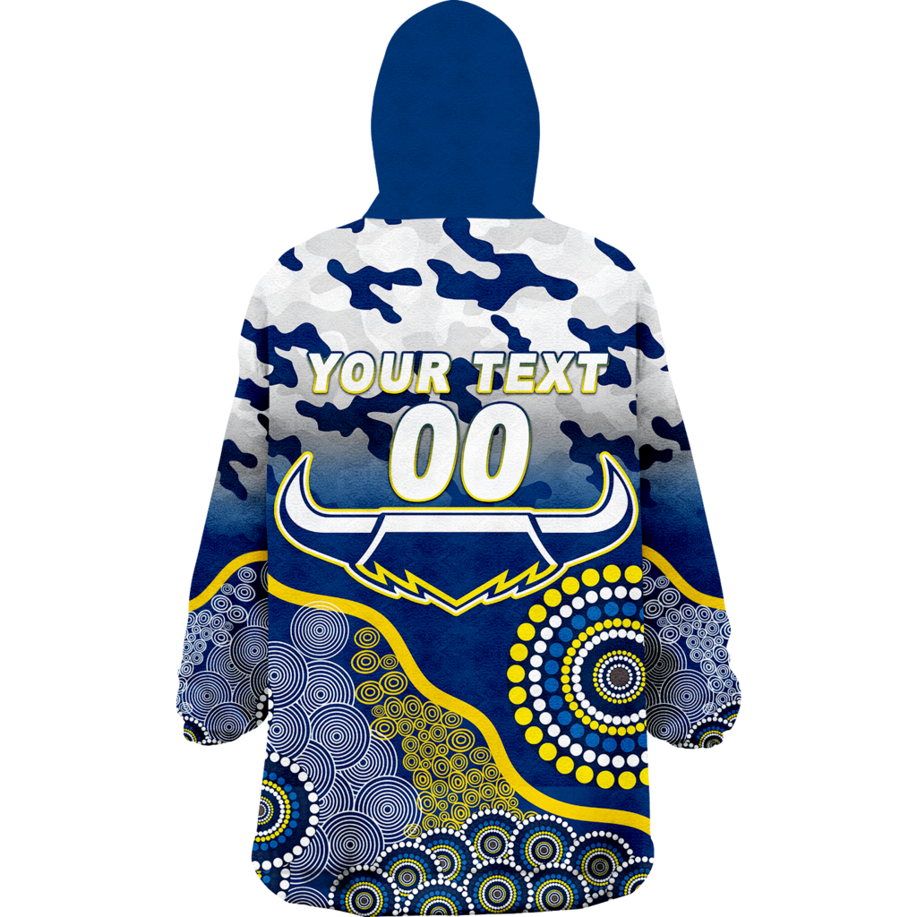 (Custom Personalised ) Cowboys Rugby ANZAC Day Camouflage Indigenous Art Wearable Blanket Hoodie - LT12