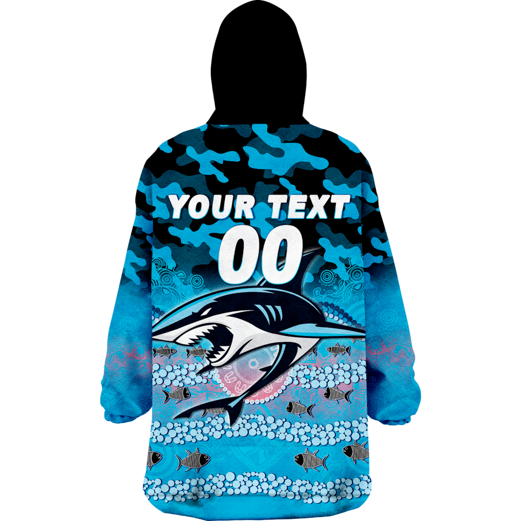 (Custom Personalised ) Sharks Rugby ANZAC Day Camouflage Indigenous Art Wearable Blanket Hoodie - LT12