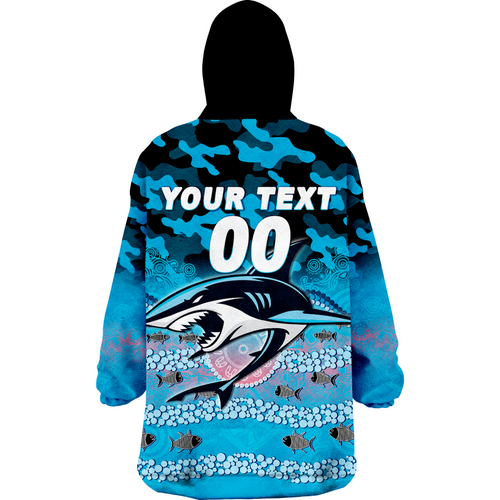 (Custom Personalised ) Sharks Rugby ANZAC Day Camouflage Indigenous Art Wearable Blanket Hoodie - LT12