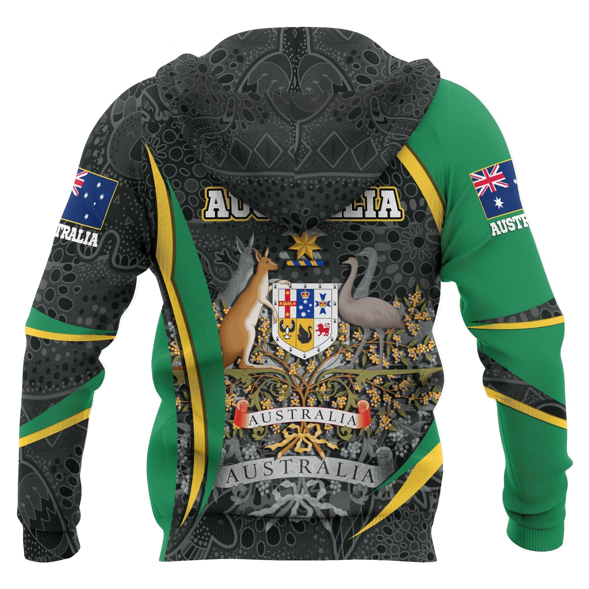 aboriginal-hoodie-australian-coat-of-arms-aussie-spirit-green