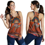 Aboriginal Women's Racerback Tank - Kangaroo With Dot Painting - Vibe Hoodie