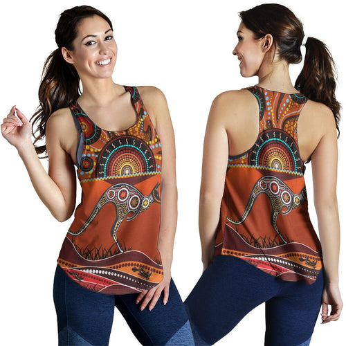Aboriginal Women's Racerback Tank - Kangaroo With Dot Painting - Vibe Hoodie