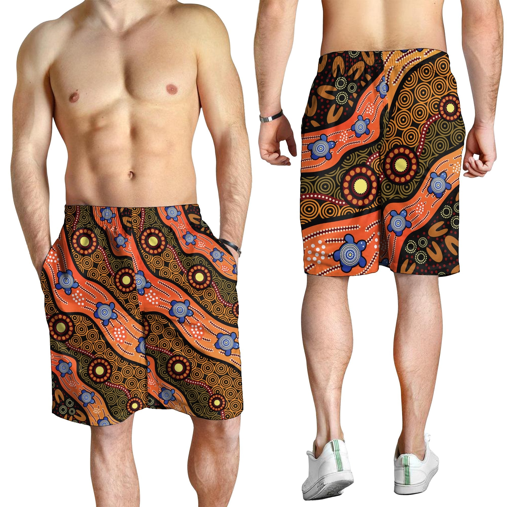 men-short-aboriginal-dot-unique-style-turtle