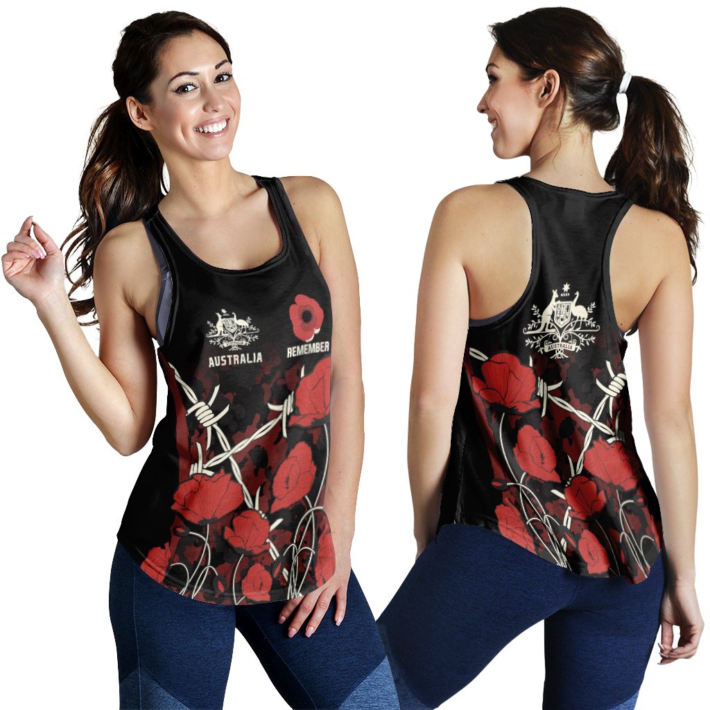 Anzac Women's Racerback Tank - Anzac with Remembrance Poppy Flower - Vibe Hoodie