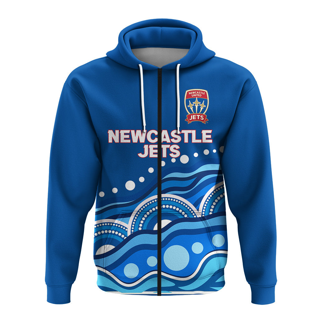 custom-personalised-newcastle-jets-zip-hoodie-indigenous-dot-painting-art