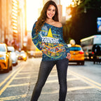 NAIDOC Week Cowboys Women's Off Shoulder Sweater - Aboriginal Dot Painting - LT12 - Vibe Hoodie