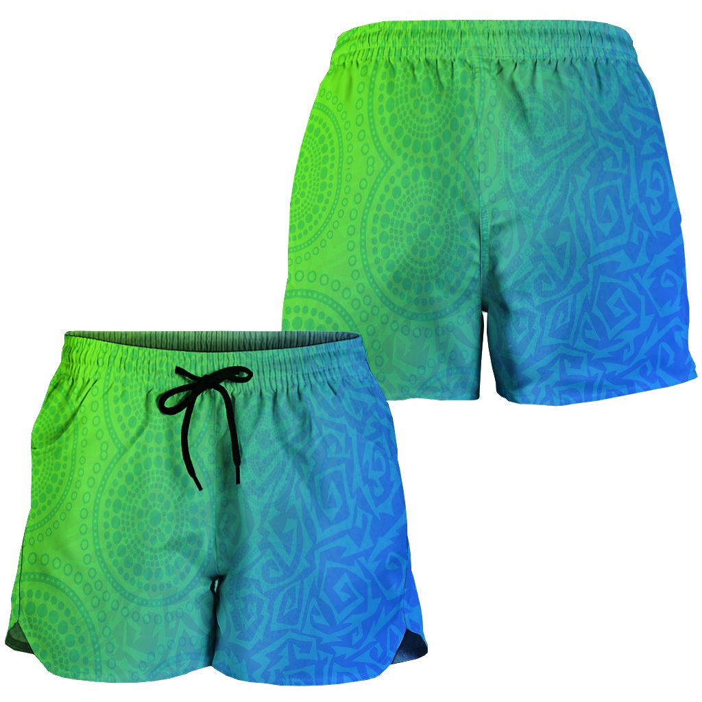 Torres Strait Islander Women's Shorts - Dhari Mask Ocean Style - Vibe Hoodie