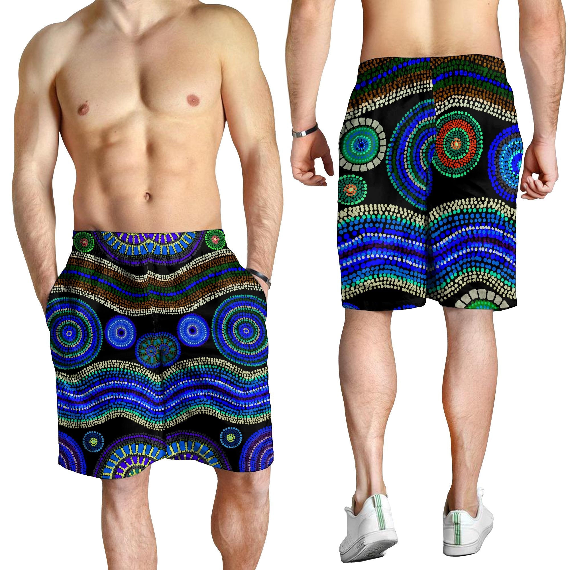 men-short-aboriginal-dot-unique-style-blue