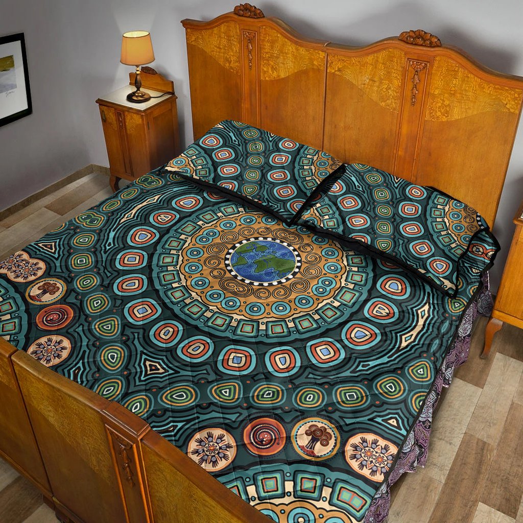 quilt-bed-set-aboriginal-green-dot-painting-with-earth